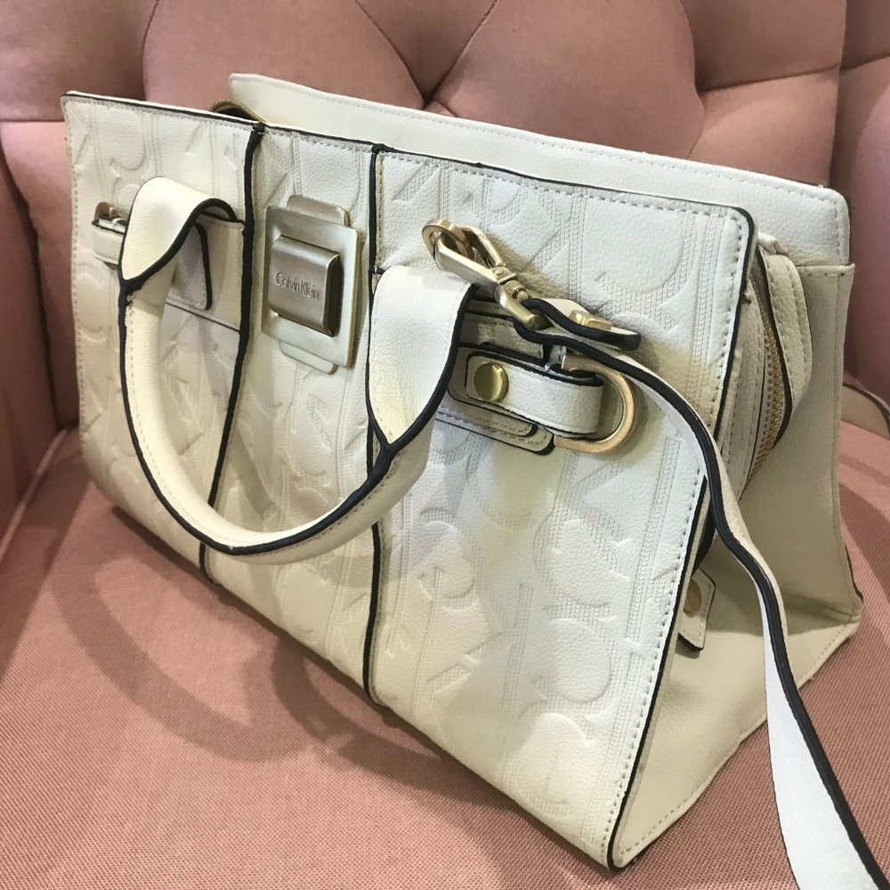 Authentic Calvin Klein Monogram White Shoulder Bag - image 3